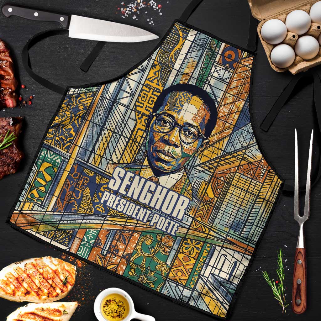 Léopold Sédar Senghor Apron President Poete Portrait Futuristic African Robotic Handshake Earth and Flowers Unity - Wonder Print Shop