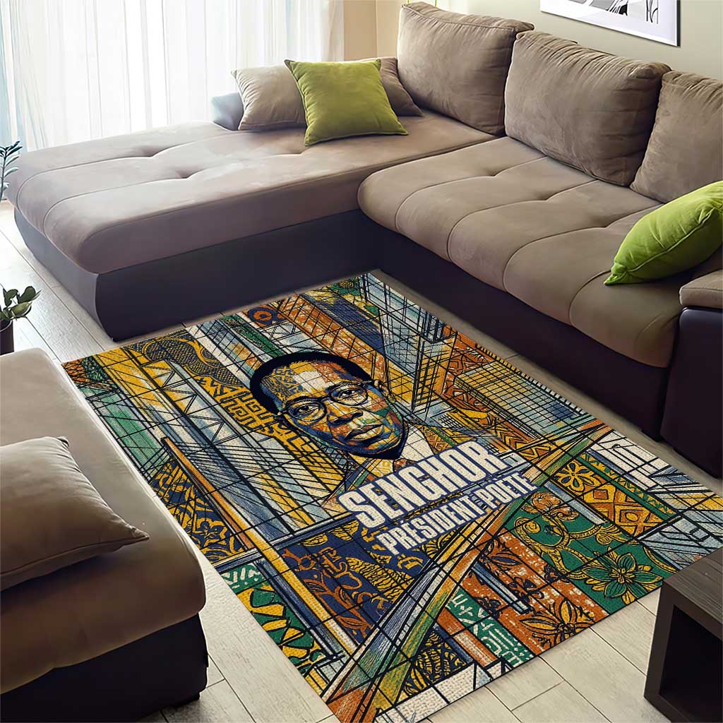 Léopold Sédar Senghor Area Rug President Poete Portrait Futuristic African Robotic Handshake Earth and Flowers Unity - Wonder Print Shop