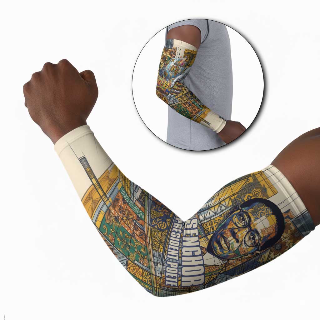Léopold Sédar Senghor Arm Sleeves President Poete Portrait Futuristic African Robotic Handshake Earth and Flowers Unity - Wonder Print Shop