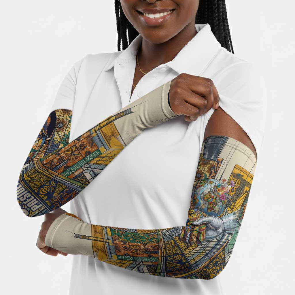 Léopold Sédar Senghor Arm Sleeves President Poete Portrait Futuristic African Robotic Handshake Earth and Flowers Unity - Wonder Print Shop