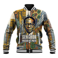 Léopold Sédar Senghor Baseball Jacket President Poete Portrait Futuristic African Robotic Handshake Earth and Flowers Unity - Wonder Print Shop