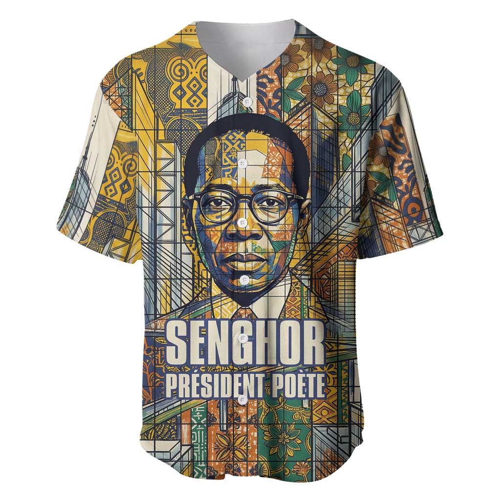 Léopold Sédar Senghor Baseball Jersey President Poete Portrait Futuristic African Robotic Handshake Earth and Flowers Unity - Wonder Print Shop