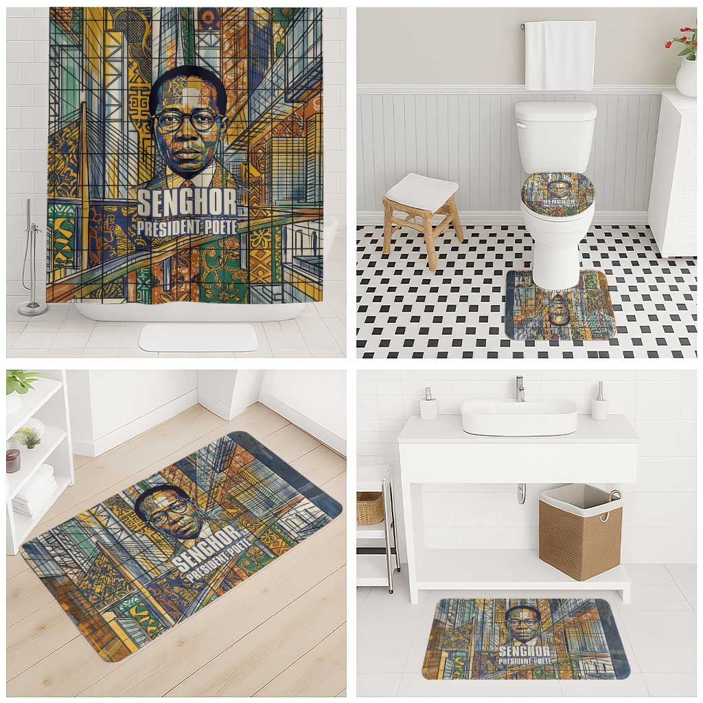 Léopold Sédar Senghor Bathroom Set President Poete Portrait Futuristic African Robotic Handshake Earth and Flowers Unity - Wonder Print Shop