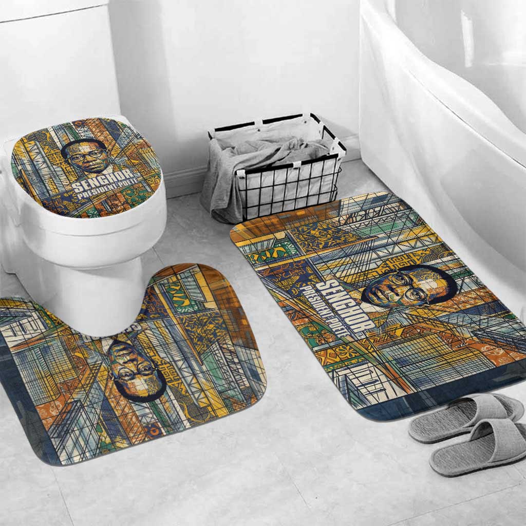 Léopold Sédar Senghor Bathroom Set President Poete Portrait Futuristic African Robotic Handshake Earth and Flowers Unity - Wonder Print Shop