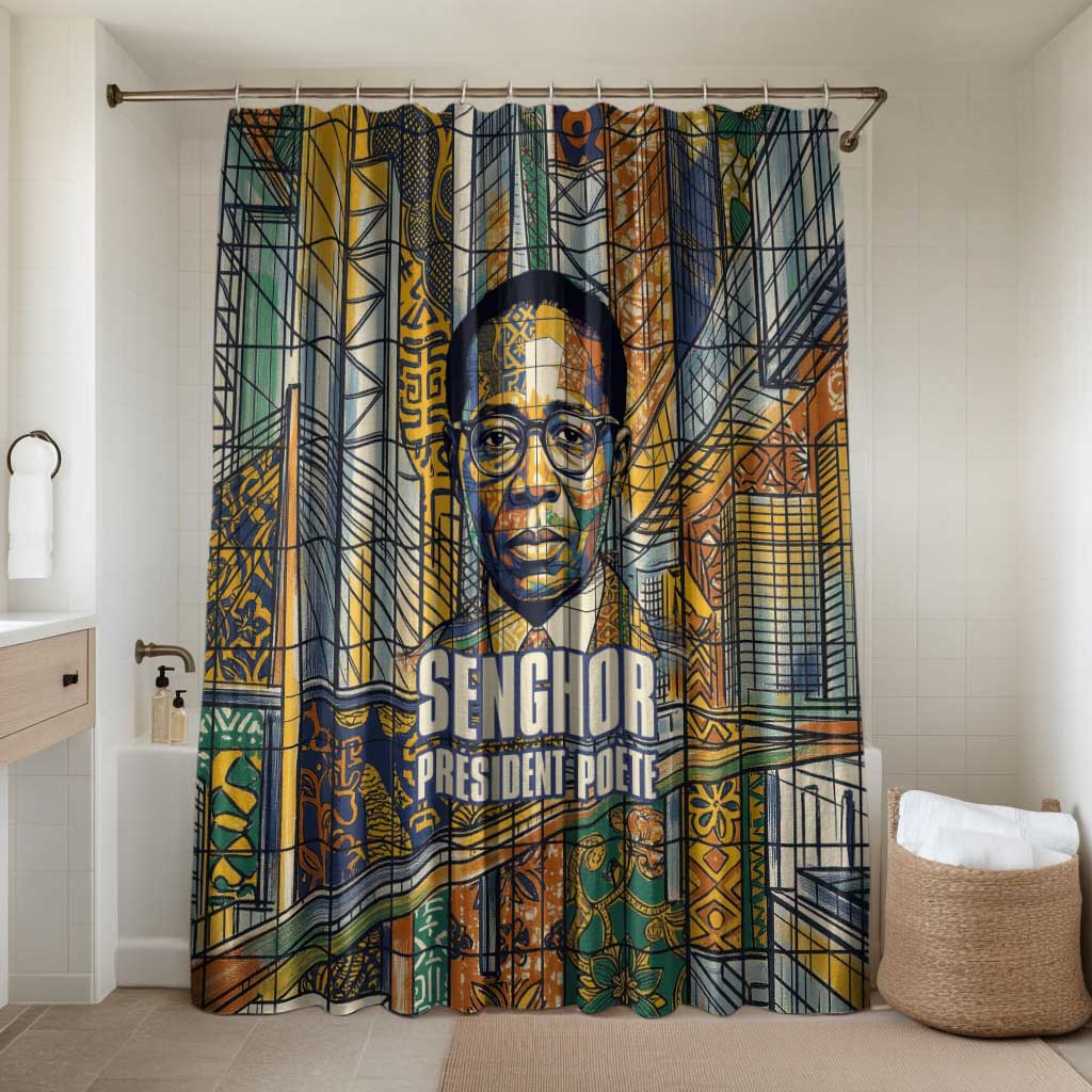 Léopold Sédar Senghor Bathroom Set President Poete Portrait Futuristic African Robotic Handshake Earth and Flowers Unity - Wonder Print Shop