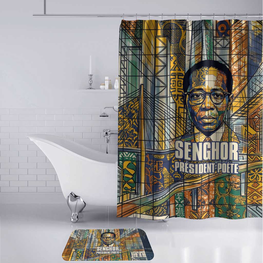 Léopold Sédar Senghor Bathroom Set President Poete Portrait Futuristic African Robotic Handshake Earth and Flowers Unity - Wonder Print Shop