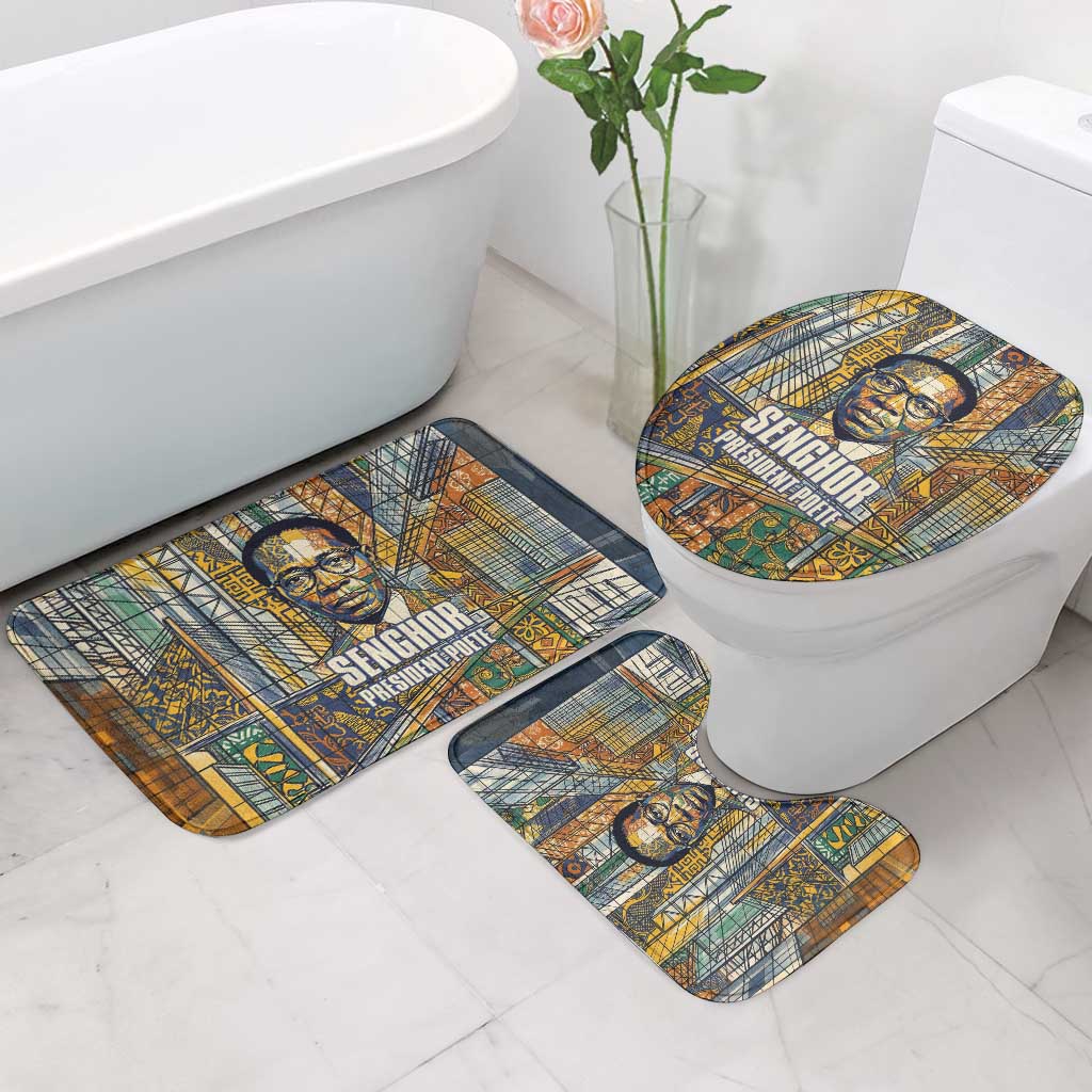 Léopold Sédar Senghor Bathroom Set President Poete Portrait Futuristic African Robotic Handshake Earth and Flowers Unity - Wonder Print Shop
