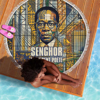 Léopold Sédar Senghor Beach Blanket President Poete Portrait Futuristic African Robotic Handshake Earth and Flowers Unity - Wonder Print Shop