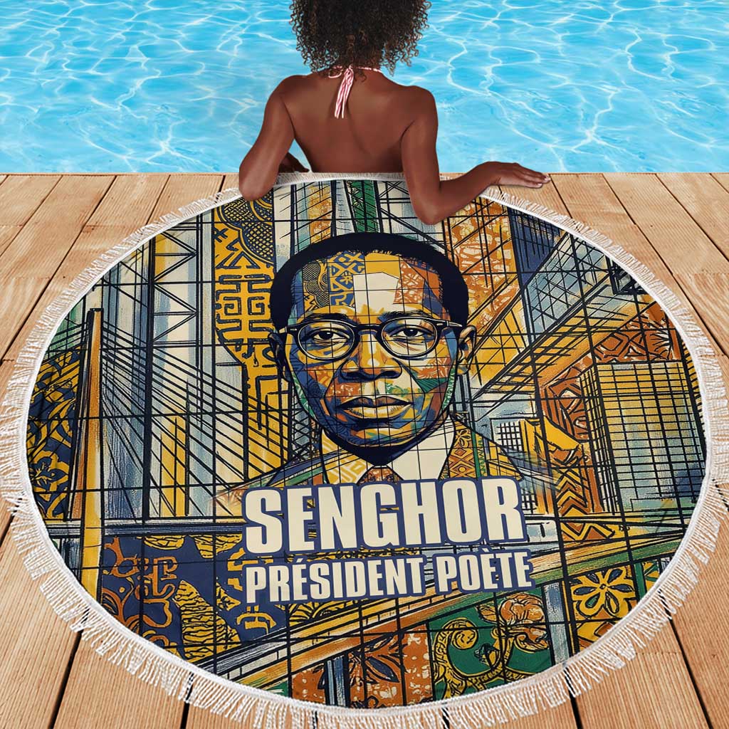 Léopold Sédar Senghor Beach Blanket President Poete Portrait Futuristic African Robotic Handshake Earth and Flowers Unity - Wonder Print Shop