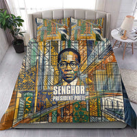 Léopold Sédar Senghor Bedding Set President Poete Portrait Futuristic African Robotic Handshake Earth and Flowers Unity - Wonder Print Shop