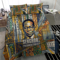 Léopold Sédar Senghor Bedding Set President Poete Portrait Futuristic African Robotic Handshake Earth and Flowers Unity - Wonder Print Shop