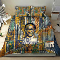 Léopold Sédar Senghor Bedding Set President Poete Portrait Futuristic African Robotic Handshake Earth and Flowers Unity - Wonder Print Shop