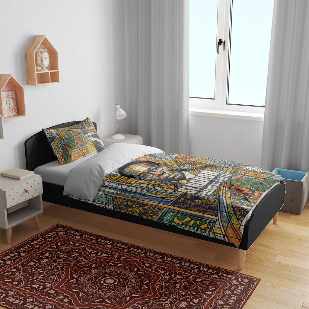 Léopold Sédar Senghor Bedding Set President Poete Portrait Futuristic African Robotic Handshake Earth and Flowers Unity - Wonder Print Shop