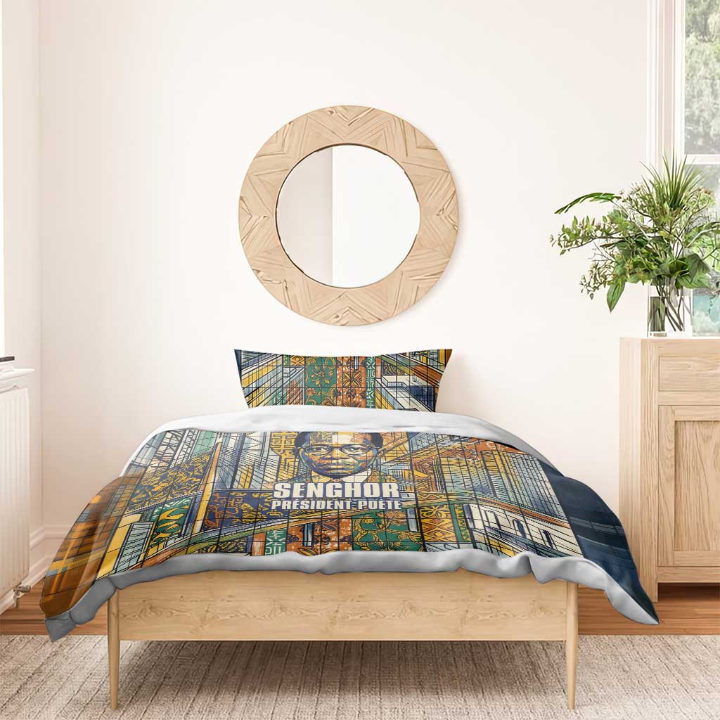 Léopold Sédar Senghor Bedding Set President Poete Portrait Futuristic African Robotic Handshake Earth and Flowers Unity - Wonder Print Shop