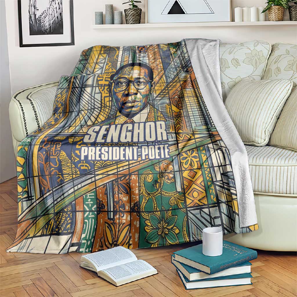 Léopold Sédar Senghor Blanket President Poete Portrait Futuristic African Robotic Handshake Earth and Flowers Unity - Wonder Print Shop