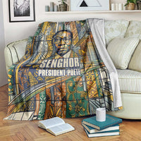 Léopold Sédar Senghor Blanket President Poete Portrait Futuristic African Robotic Handshake Earth and Flowers Unity - Wonder Print Shop