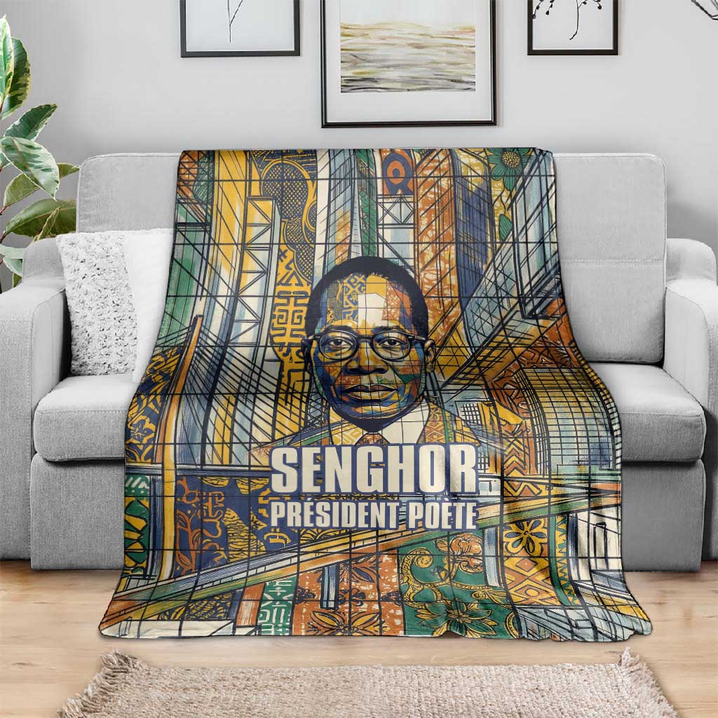 Léopold Sédar Senghor Blanket President Poete Portrait Futuristic African Robotic Handshake Earth and Flowers Unity - Wonder Print Shop