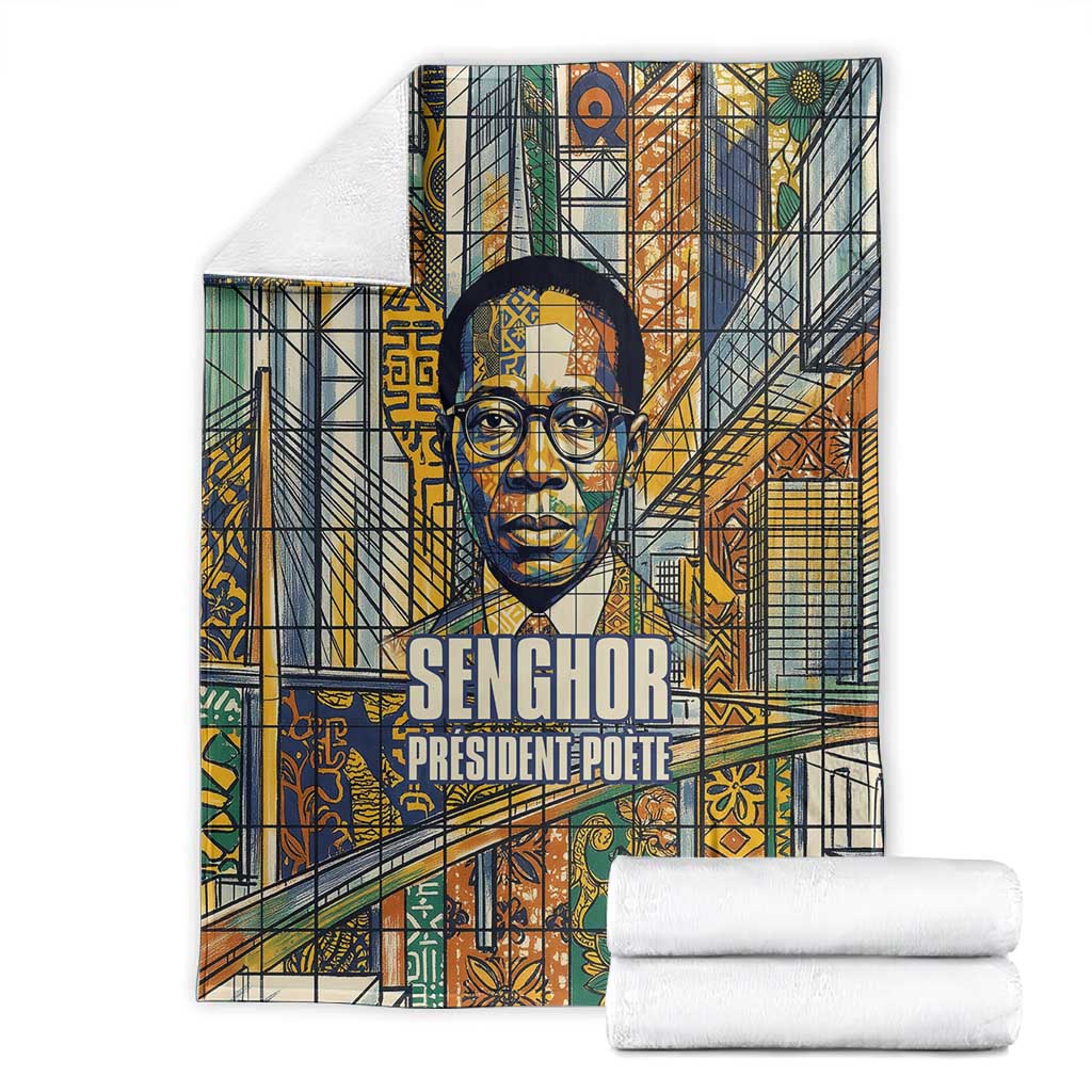 Léopold Sédar Senghor Blanket President Poete Portrait Futuristic African Robotic Handshake Earth and Flowers Unity - Wonder Print Shop
