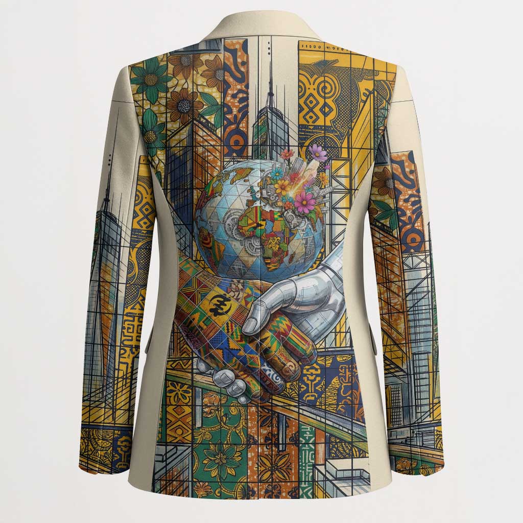 Léopold Sédar Senghor Blazer President Poete Portrait Futuristic African Robotic Handshake Earth and Flowers Unity - Wonder Print Shop