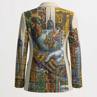 Léopold Sédar Senghor Blazer President Poete Portrait Futuristic African Robotic Handshake Earth and Flowers Unity - Wonder Print Shop