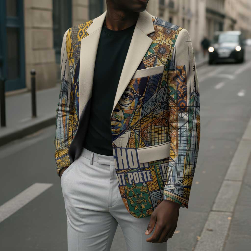 Léopold Sédar Senghor Blazer President Poete Portrait Futuristic African Robotic Handshake Earth and Flowers Unity - Wonder Print Shop