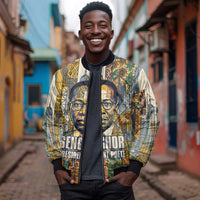 Léopold Sédar Senghor Bomber Jacket President Poete Portrait Futuristic African Robotic Handshake Earth and Flowers Unity - Wonder Print Shop