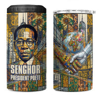 Léopold Sédar Senghor 4 in 1 Can Cooler Tumbler President Poete Portrait Futuristic African Robotic Handshake Earth and Flowers Unity - Wonder Print Shop