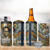 Léopold Sédar Senghor 4 in 1 Can Cooler Tumbler President Poete Portrait Futuristic African Robotic Handshake Earth and Flowers Unity - Wonder Print Shop