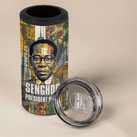 Léopold Sédar Senghor 4 in 1 Can Cooler Tumbler President Poete Portrait Futuristic African Robotic Handshake Earth and Flowers Unity - Wonder Print Shop