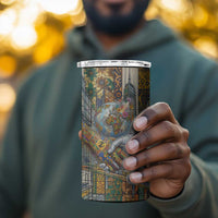 Léopold Sédar Senghor 4 in 1 Can Cooler Tumbler President Poete Portrait Futuristic African Robotic Handshake Earth and Flowers Unity - Wonder Print Shop