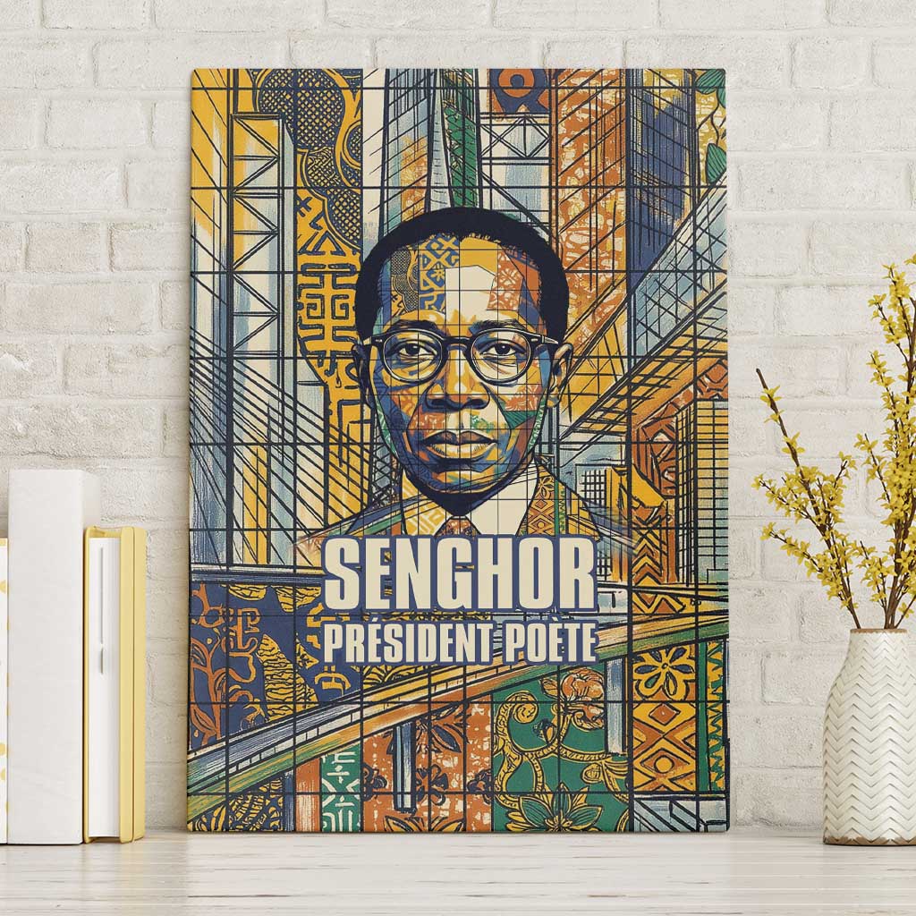 Léopold Sédar Senghor Canvas Wall Art President Poete Portrait Futuristic African Robotic Handshake Earth and Flowers Unity - Wonder Print Shop