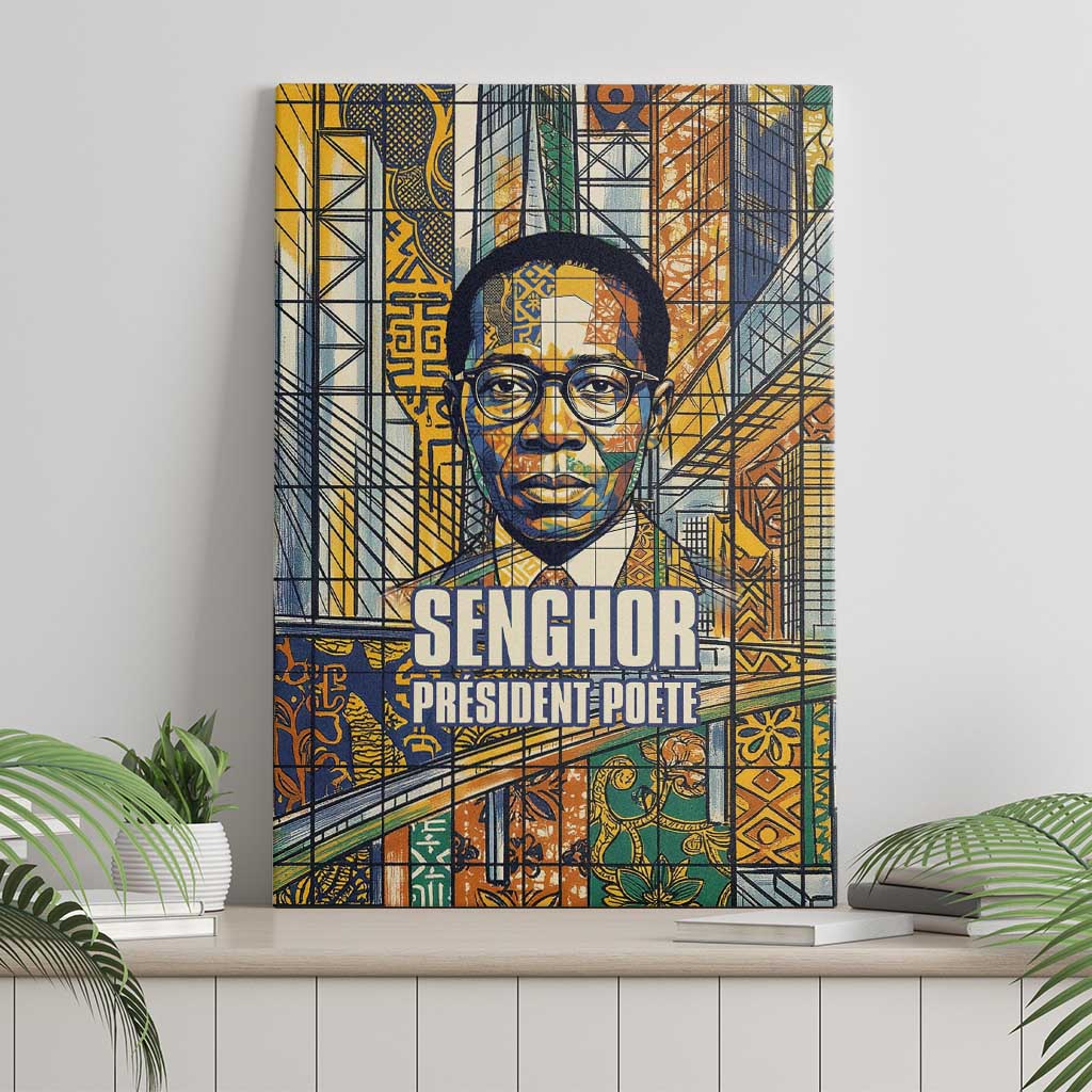 Léopold Sédar Senghor Canvas Wall Art President Poete Portrait Futuristic African Robotic Handshake Earth and Flowers Unity - Wonder Print Shop