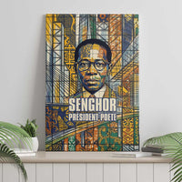 Léopold Sédar Senghor Canvas Wall Art President Poete Portrait Futuristic African Robotic Handshake Earth and Flowers Unity - Wonder Print Shop