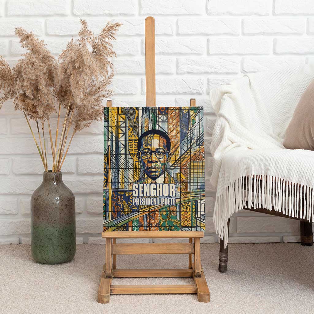 Léopold Sédar Senghor Canvas Wall Art President Poete Portrait Futuristic African Robotic Handshake Earth and Flowers Unity - Wonder Print Shop