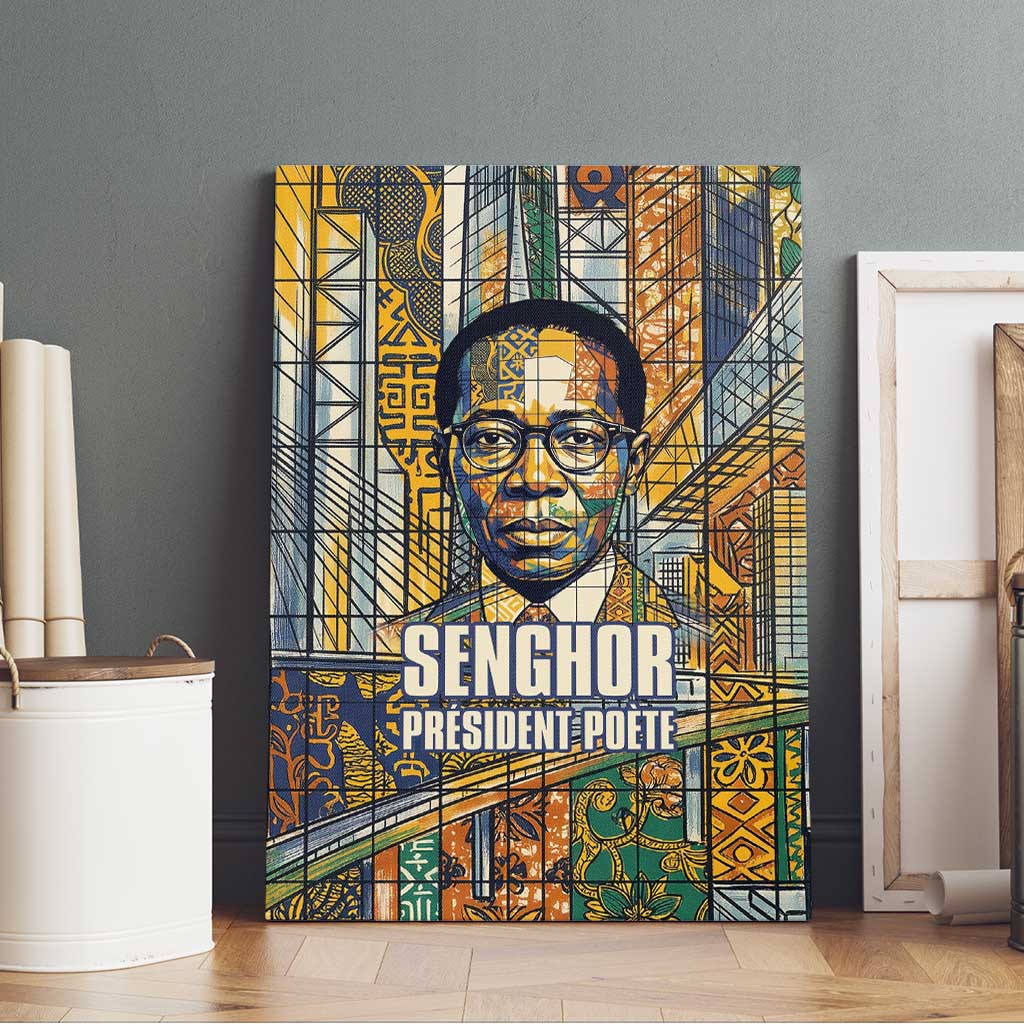 Léopold Sédar Senghor Canvas Wall Art President Poete Portrait Futuristic African Robotic Handshake Earth and Flowers Unity - Wonder Print Shop