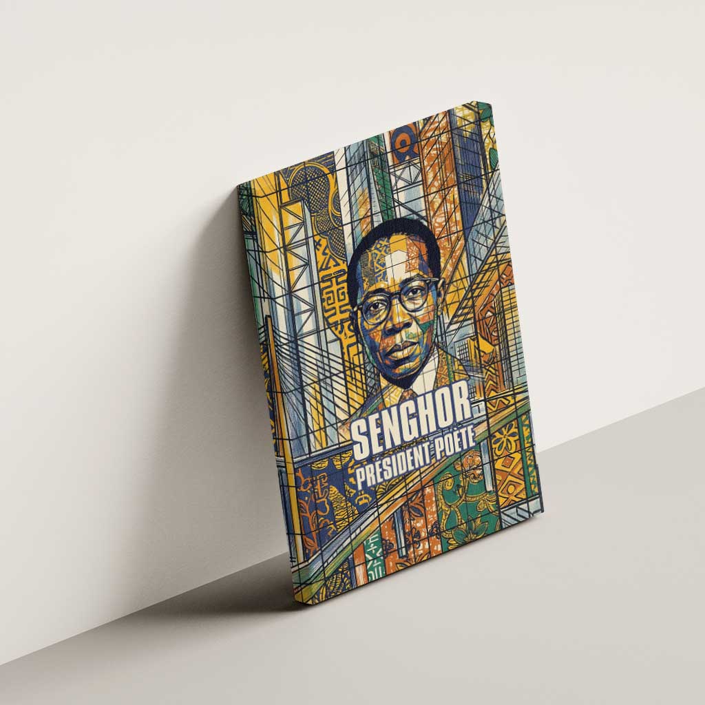 Léopold Sédar Senghor Canvas Wall Art President Poete Portrait Futuristic African Robotic Handshake Earth and Flowers Unity - Wonder Print Shop