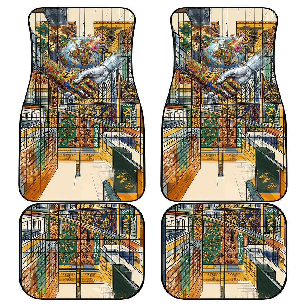 Léopold Sédar Senghor Car Mats President Poete Portrait Futuristic African Robotic Handshake Earth and Flowers Unity - Wonder Print Shop