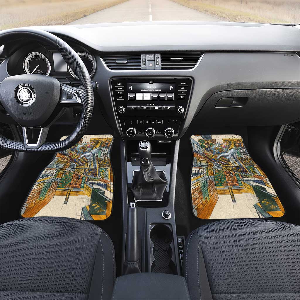 Léopold Sédar Senghor Car Mats President Poete Portrait Futuristic African Robotic Handshake Earth and Flowers Unity - Wonder Print Shop