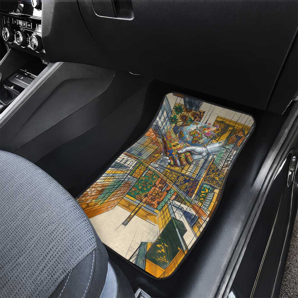 Léopold Sédar Senghor Car Mats President Poete Portrait Futuristic African Robotic Handshake Earth and Flowers Unity - Wonder Print Shop