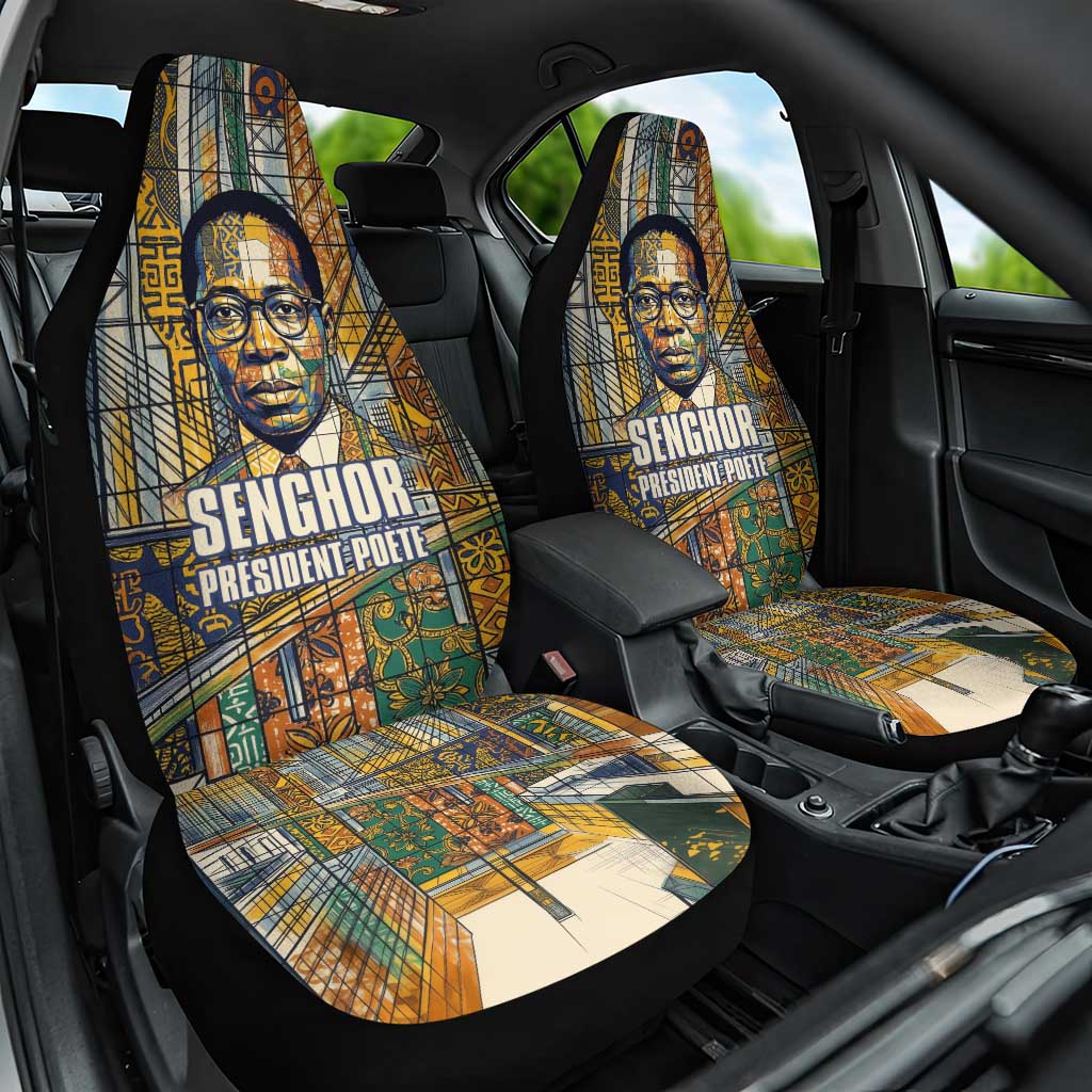 Léopold Sédar Senghor Car Seat Cover President Poete Portrait Futuristic African Robotic Handshake Earth and Flowers Unity - Wonder Print Shop