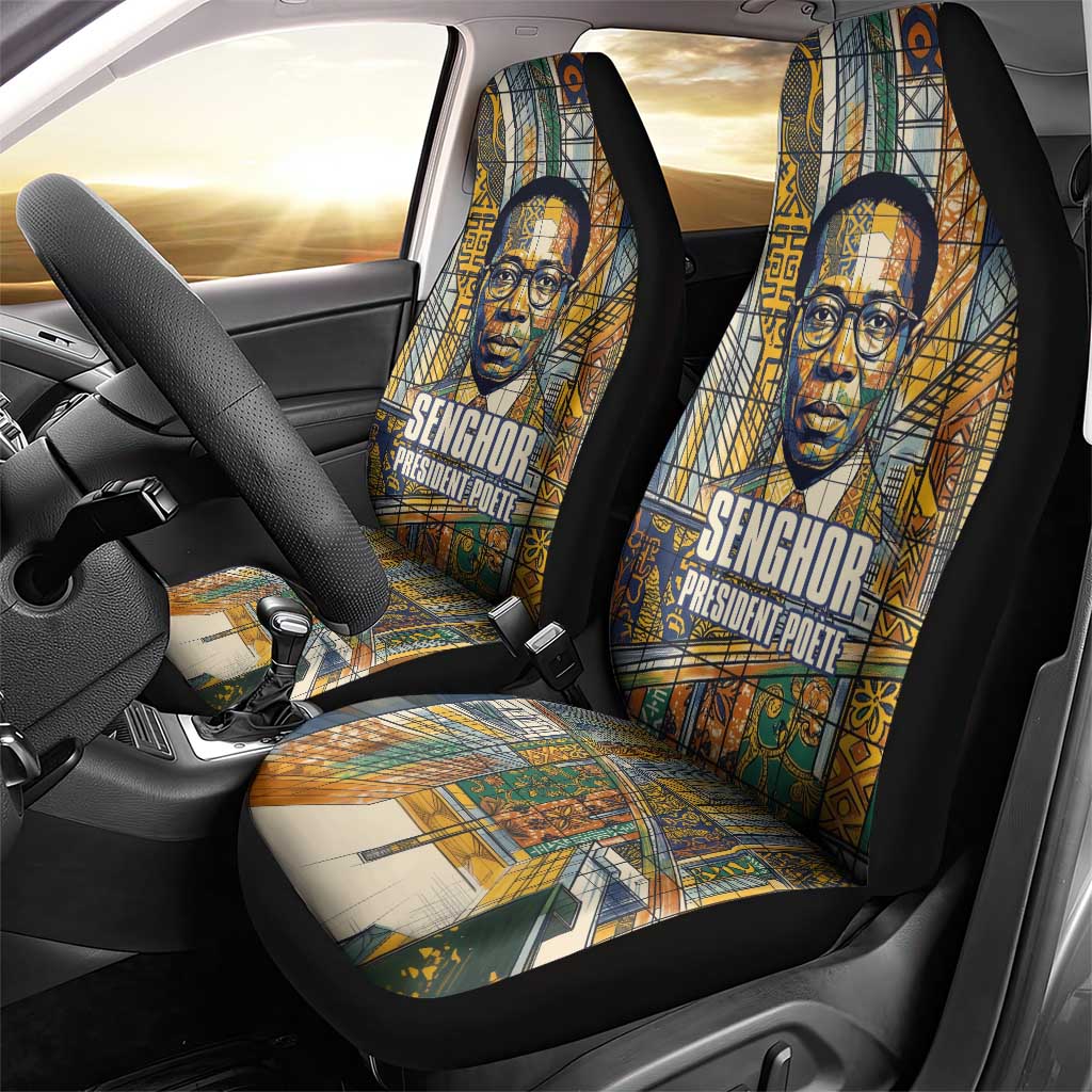Léopold Sédar Senghor Car Seat Cover President Poete Portrait Futuristic African Robotic Handshake Earth and Flowers Unity - Wonder Print Shop