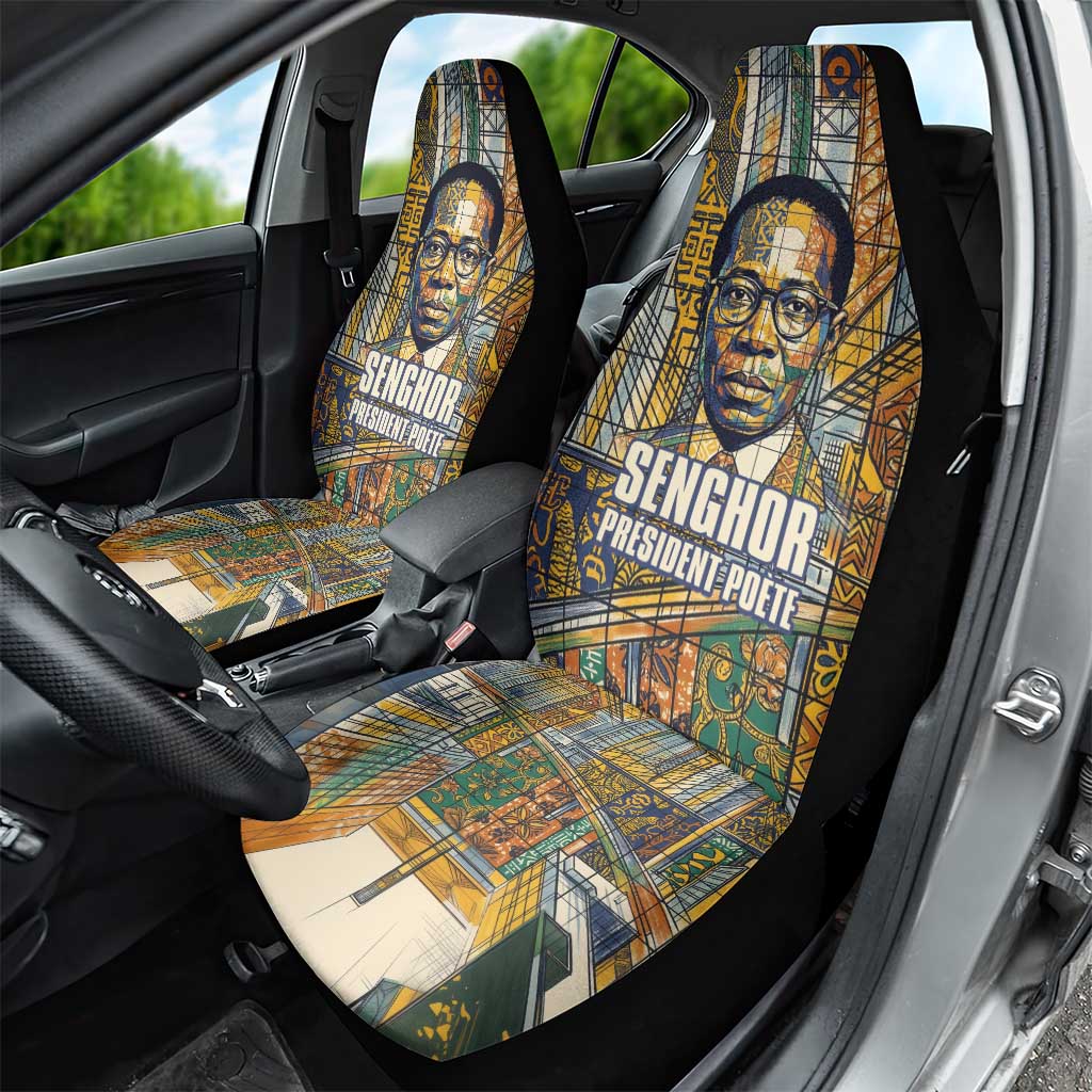 Léopold Sédar Senghor Car Seat Cover President Poete Portrait Futuristic African Robotic Handshake Earth and Flowers Unity - Wonder Print Shop