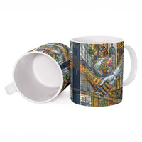Léopold Sédar Senghor Ceramic Mug President Poete Portrait Futuristic African Robotic Handshake Earth and Flowers Unity - Wonder Print Shop