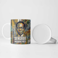 Léopold Sédar Senghor Ceramic Mug President Poete Portrait Futuristic African Robotic Handshake Earth and Flowers Unity - Wonder Print Shop