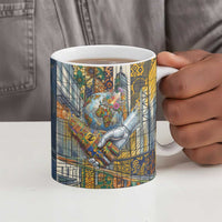 Léopold Sédar Senghor Ceramic Mug President Poete Portrait Futuristic African Robotic Handshake Earth and Flowers Unity - Wonder Print Shop