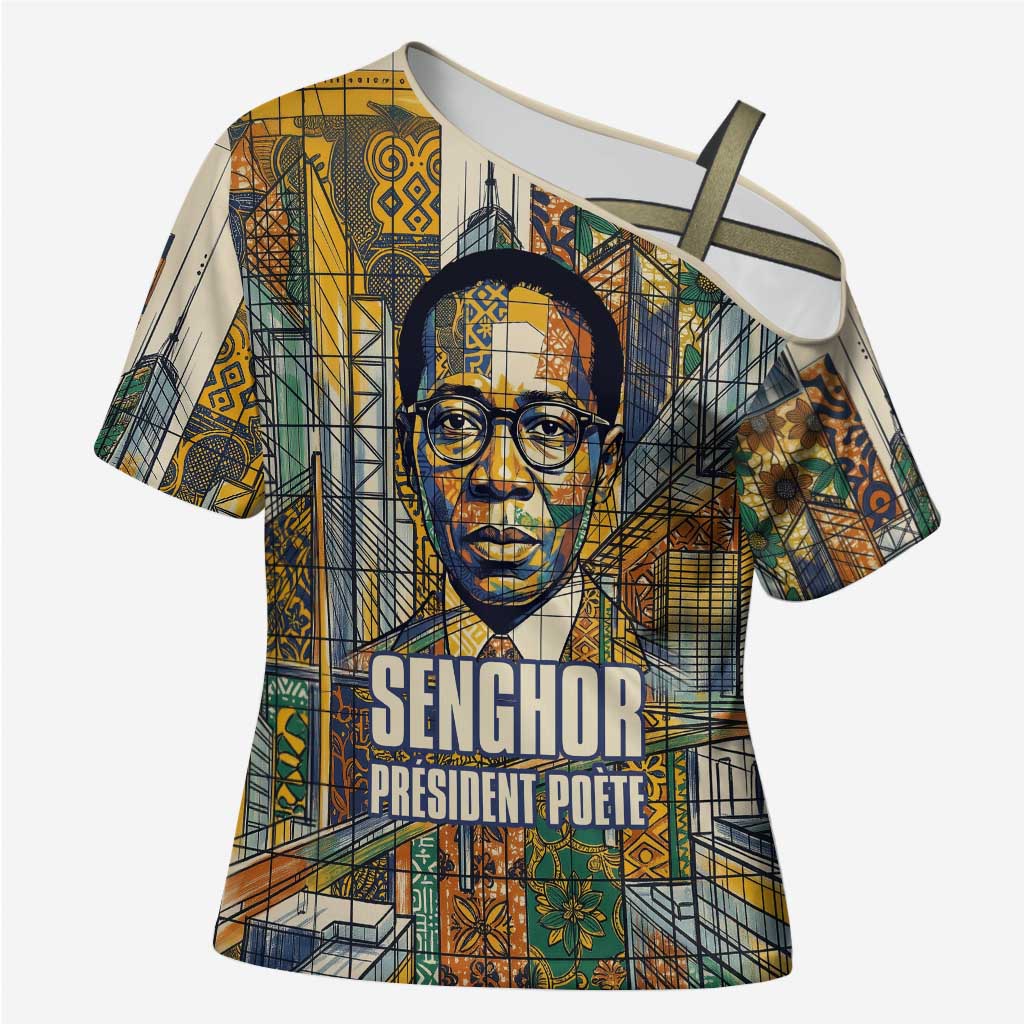 Léopold Sédar Senghor Cross Shoulder Shirt President Poete Portrait Futuristic African Robotic Handshake Earth and Flowers Unity - Wonder Print Shop