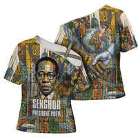 Léopold Sédar Senghor Cross Shoulder Shirt President Poete Portrait Futuristic African Robotic Handshake Earth and Flowers Unity - Wonder Print Shop
