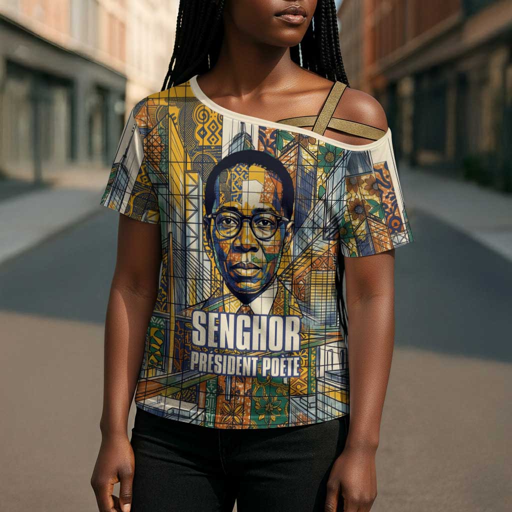 Léopold Sédar Senghor Cross Shoulder Shirt President Poete Portrait Futuristic African Robotic Handshake Earth and Flowers Unity - Wonder Print Shop