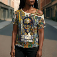 Léopold Sédar Senghor Cross Shoulder Shirt President Poete Portrait Futuristic African Robotic Handshake Earth and Flowers Unity - Wonder Print Shop