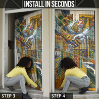 Léopold Sédar Senghor Door Cover President Poete Portrait Futuristic African Robotic Handshake Earth and Flowers Unity - Wonder Print Shop